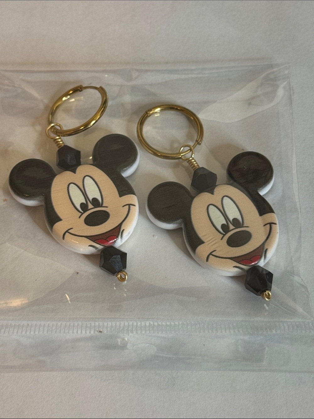 Novelty Black & Cream Character Drop Earrings with Gold Hoops